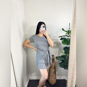 Anthropologie Dolan Short Sleeve Tie Front grey Jersey stretchy  Dress Summer